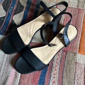 Clarks Black Low Heel 2 strap Minimalist Sandals